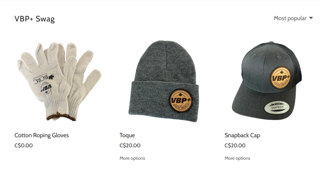 VBP+ roping gloves, toque and cap