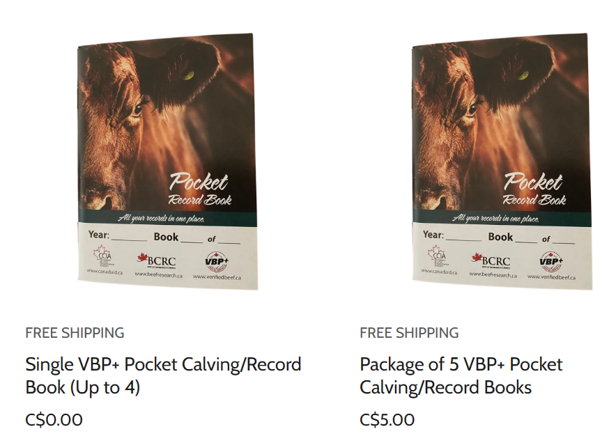 pocket calving record book from VBP+ and BCRC