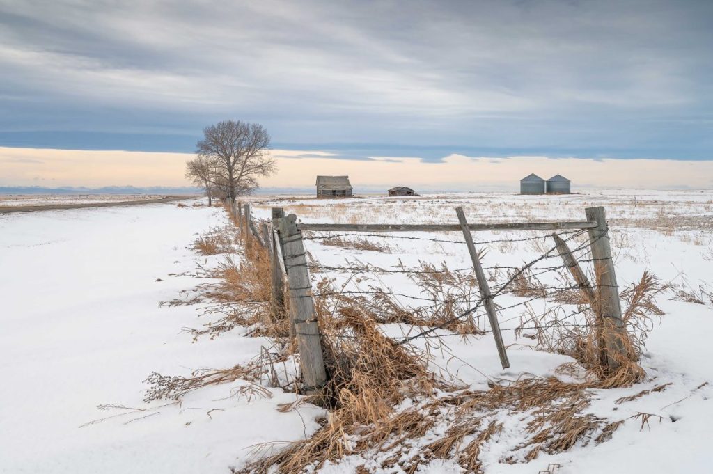 abandoned farmstead in winter